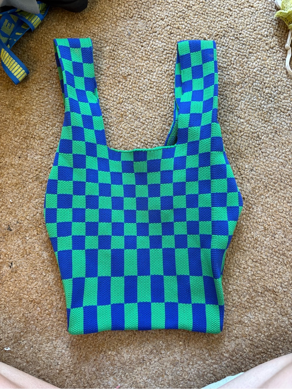 Blue & Green Checkered Knit Hobo Bag